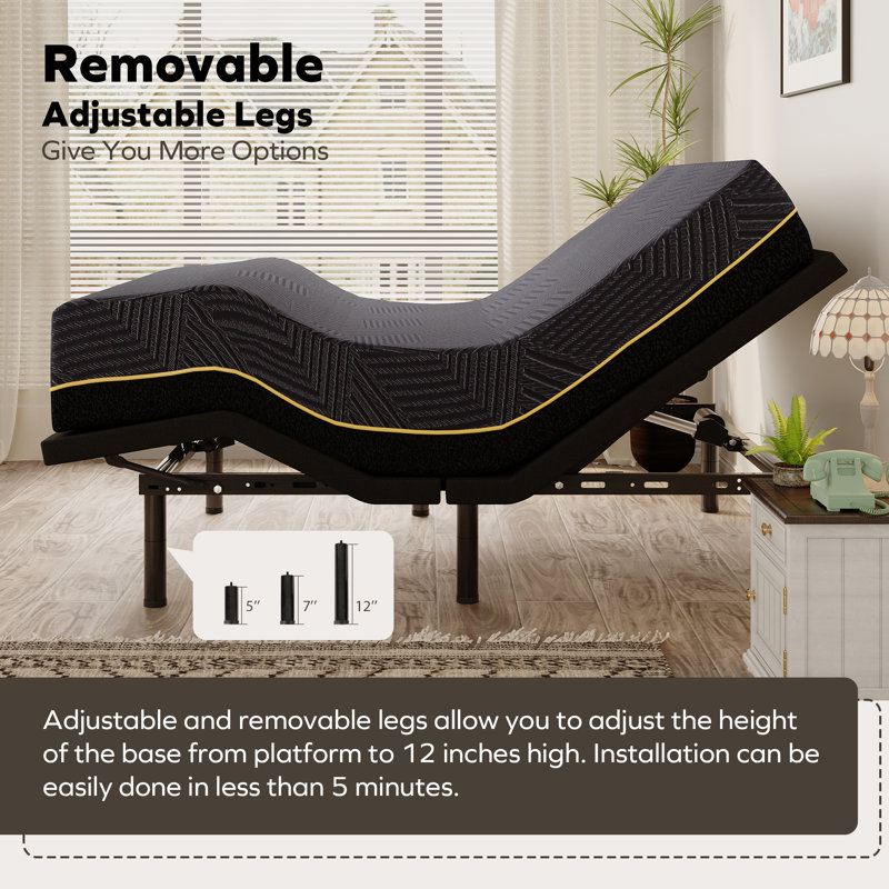EGOHOME Massaging Zero Gravity Adjustable Bed with 14" Memory Foam Mattress - Wireless Remote, USB Port&Under-bed Light, King
