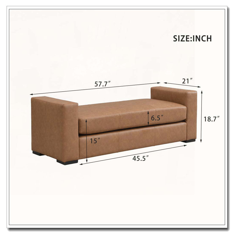57.7" Wide Faux Leather Bench, Brown