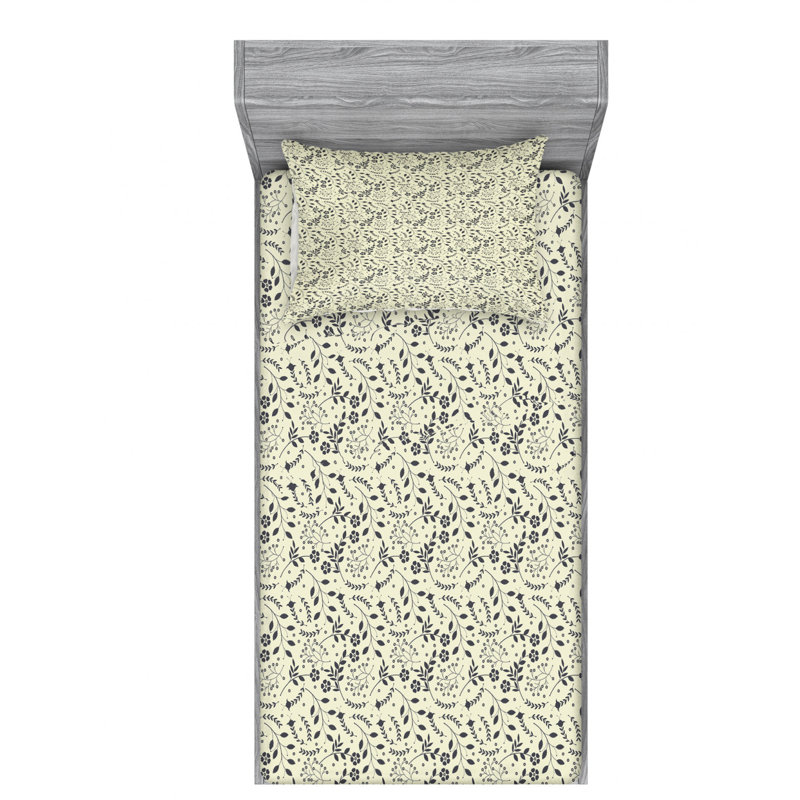 Ensemble de draps Garden, Ensemble de draps pour lit simple + un drap-housse, Motif floraux gris
