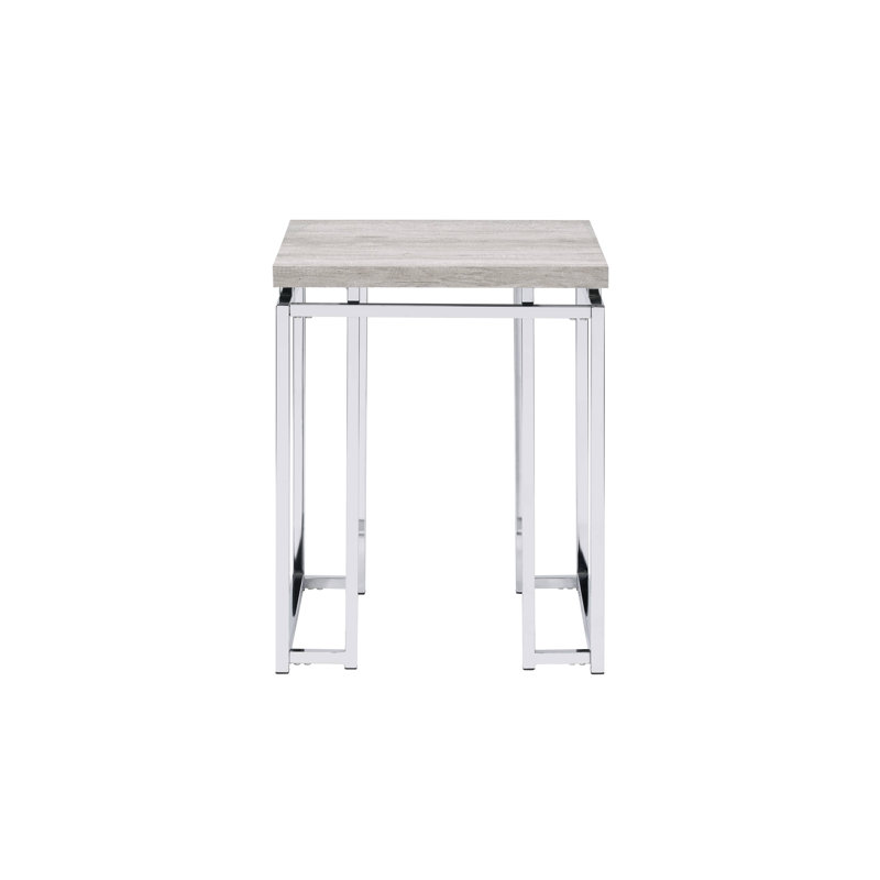 Table de bout en chêne naturel et finition chromée