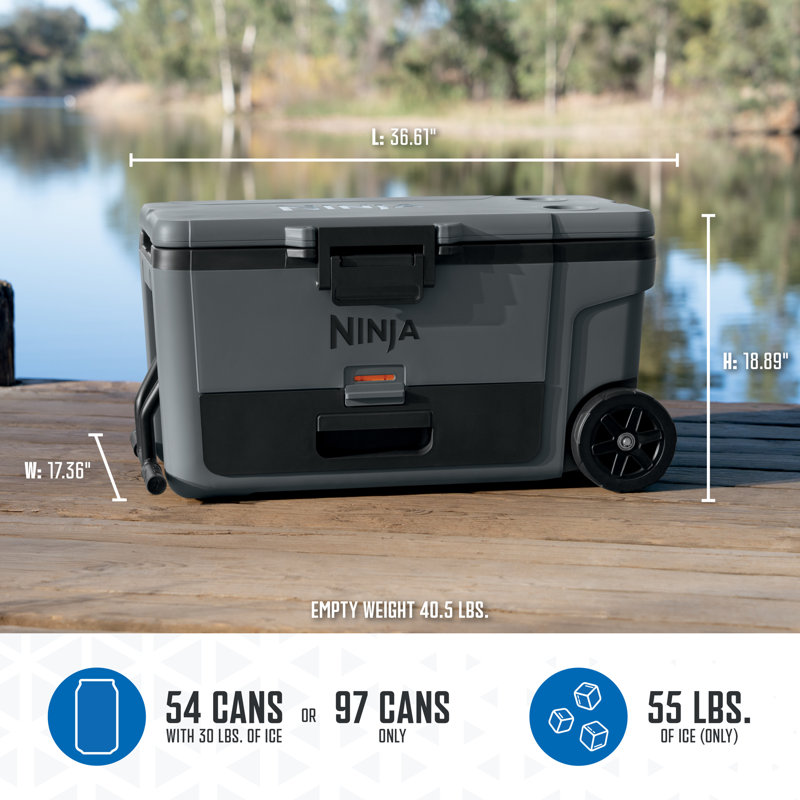 Ninja FrostVault 65qt Wheeled Cooler with Dry Zone, Integrated Fridge-Temp Dry Storage Drawer, Premium Heavy-Duty Insulated Cooler, Keeps Ice for Days, Lakeshore FB265BL