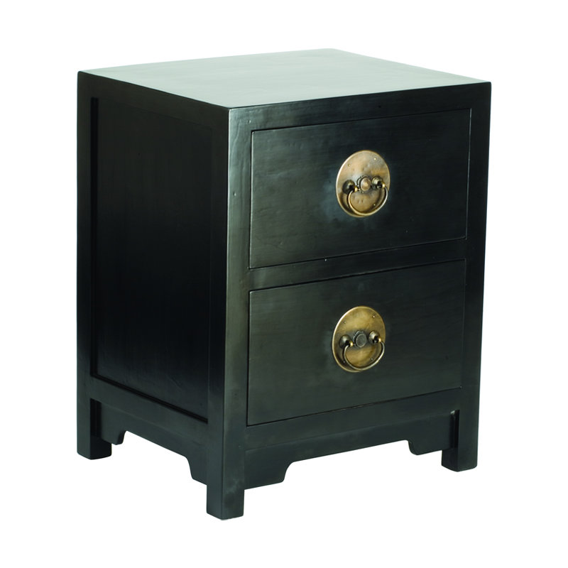 Hangzhou 48cm W Solid Wood Bedside Table, Black Lacquer