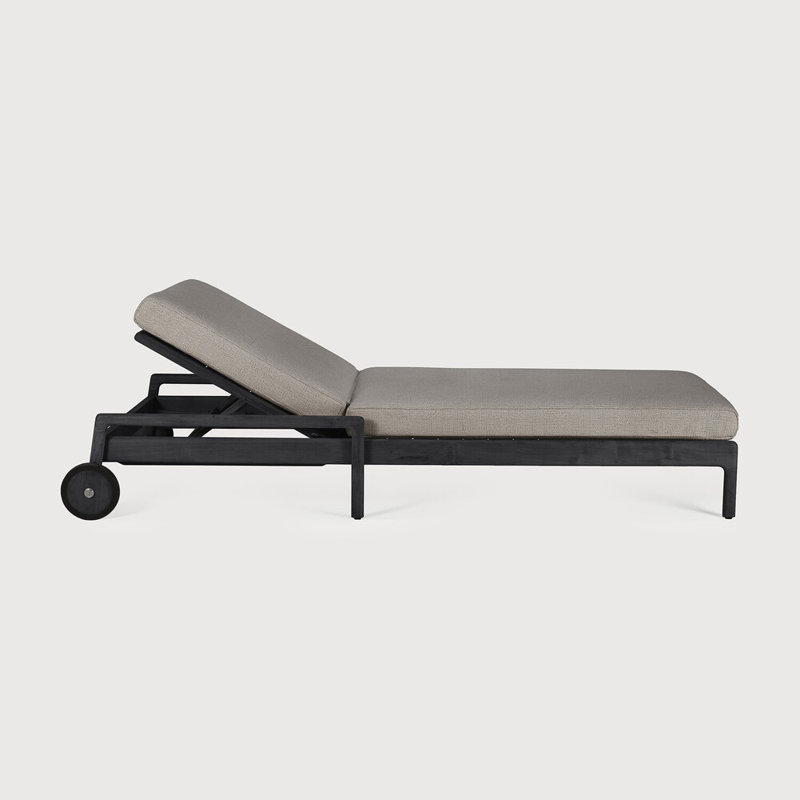 Jack Outdoor Teak Chaise Lounge, Teak Black Frame/Mocha Cushion