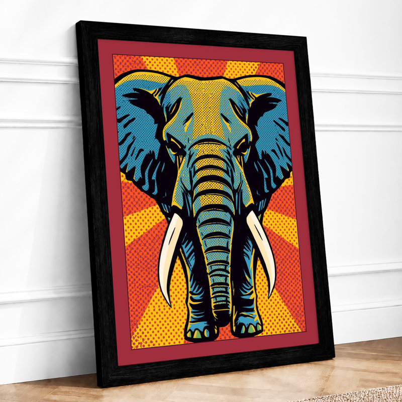 Power Elephant Pop Art - Framed Print, Black, A3 - 42.0 x 29.7 cm