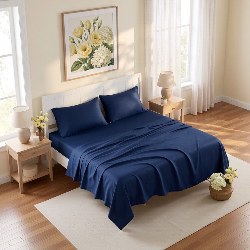 Ensemble de draps de très grande taille en microfibre brossée 4 pièces, draps doux pour la peau, poches profondes, infroissable, résistant à la décoloration et au rétrécissement