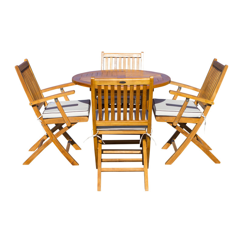Kristopher 4 - Person Teak Wood Patio Dining Set with Round Table