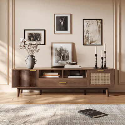 Wood Fashionable TV Stand for 75" TVs, TV Cabinet with Soft-Closing Door and Drop-Down Door Cabinet, Modern TV Consoles for Living Room, Bedroom by Bay Isle Home