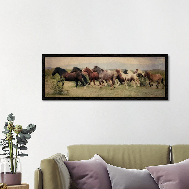 A Run Through The Desert by Rhonda Thompson - Floater Frame Panoramic Print on Canvas, Black Floater Framed