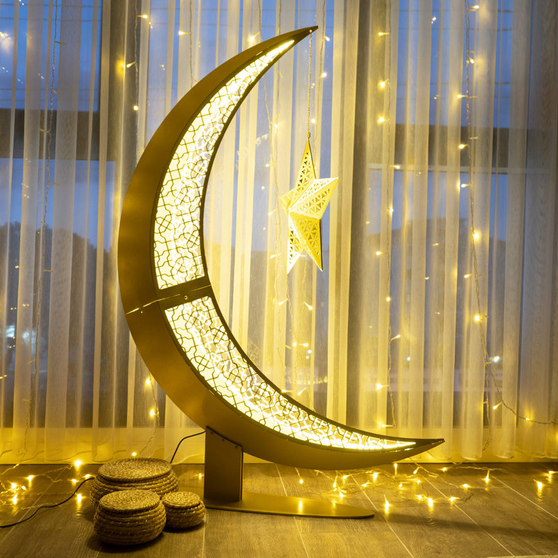 Décoration 3D 3D Ramadan lune en métal, Doré, H 21 po x l 15 po x P 3 po