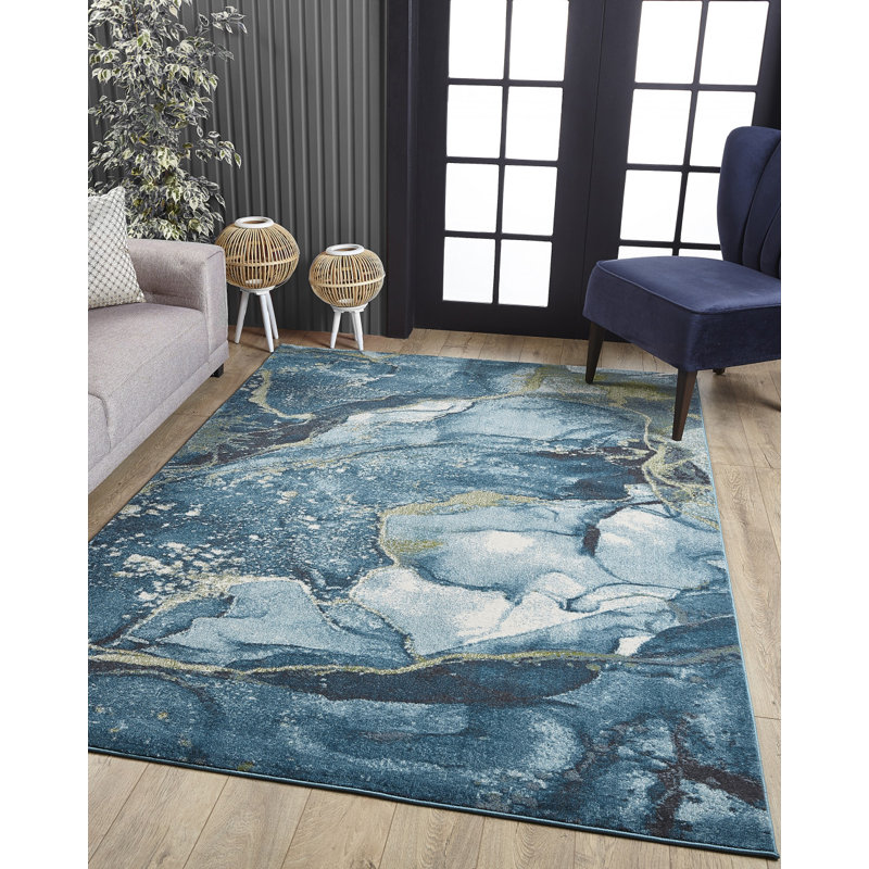 Tapis bleu sauge bleu moderne, Rectangle 3 pi x 5 pi