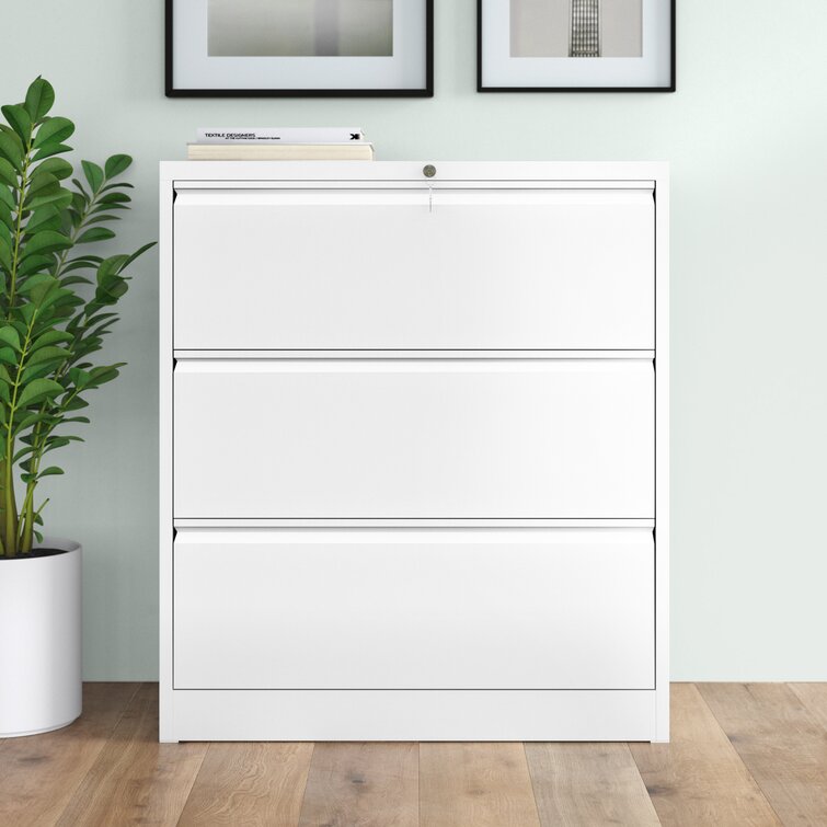 3-Drawer File Cabinet, Mobile Lateral Filing Cabinet with Lock & Open  ShelvesWhite