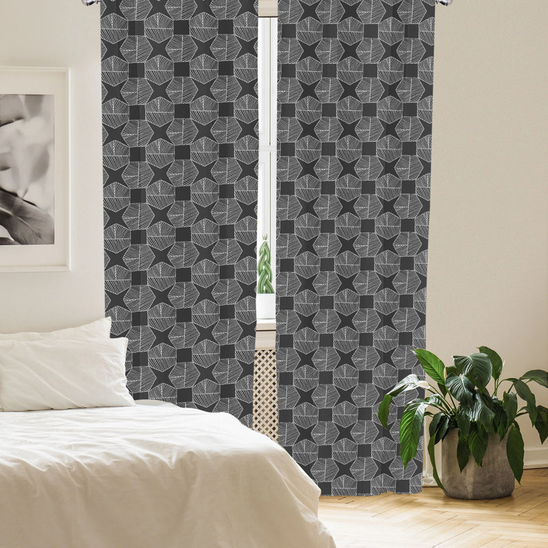 Geometric Semi-Sheer Rod Pocket Curtain Panels, 28" x 63"