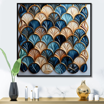 Carreau doré bleu Art déco Elegance 1 I - art mural géométrique