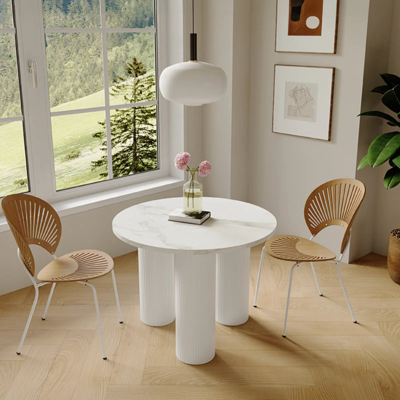 Nordic 39.4 Inch Round Dining Table with 3 Legs for Small Spaces