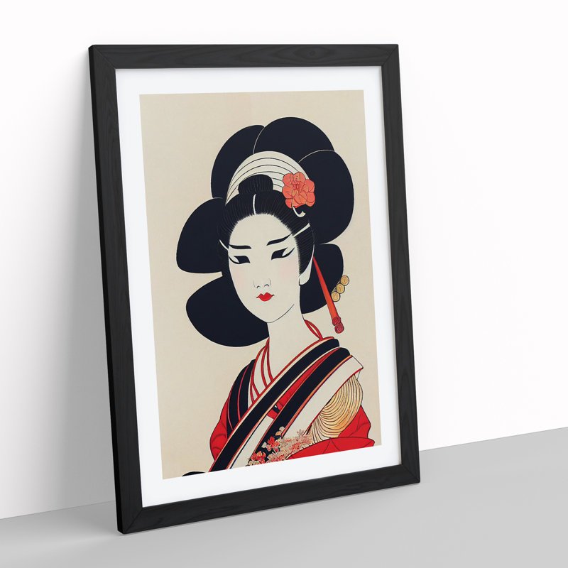 XV1022-4969X View Of A Geisha No.4 - Print, White, 36cm H x 27cm W, Black Framed