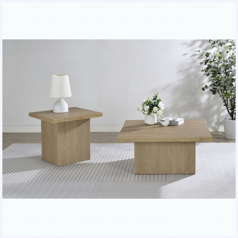 Ensemble de 2 tables basses modernes, ensemble de salon fonctionnel et table d'appoint, Naturel, 16.25" H x 35.5" W x 35.5" D