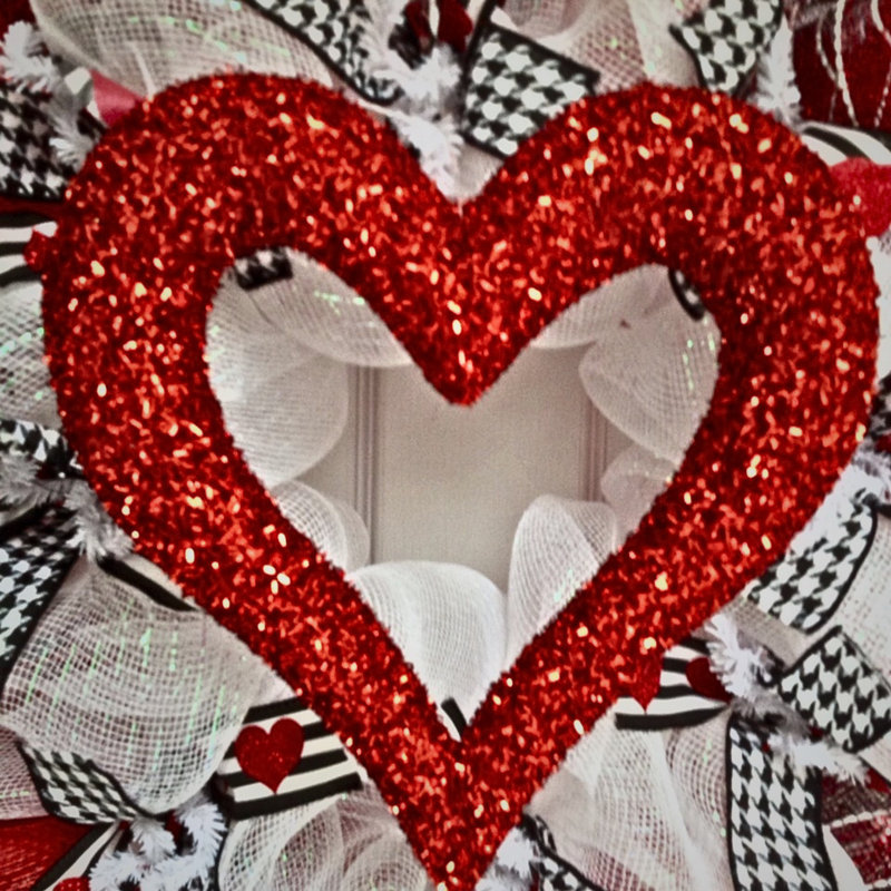 Valentines Day Wreath with Glittering Red Heart