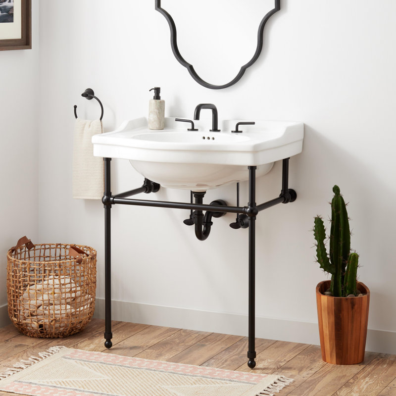 30" Cierra 31" Tall Vitreous China Rectangular Console Bathroom Sink with Overflow, Matte Black