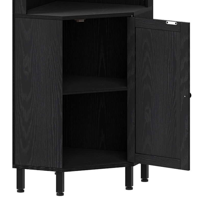 Wood Corner Bar Cabinet with with LED Light and Glass Holder
