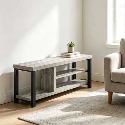 Banc de rangement pour chaussures avec siège, banc d'entrée en bois rustique pour le couloir, banc d'intérieur rétro avec rangement à chaussures à 3 niveaux pour la chambre à coucher, le salon, le vestibule, le cadre en bois et en bois aggloméré, gris clair de 47 pouces