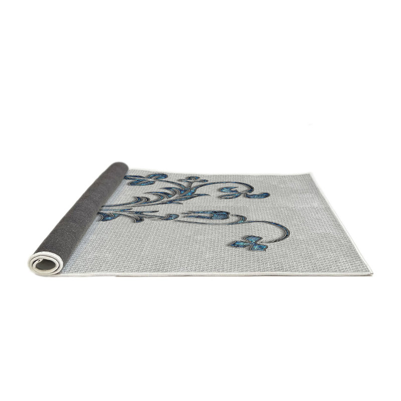 Tapis gris/noir/bleu à motifs, Rond 6 pi