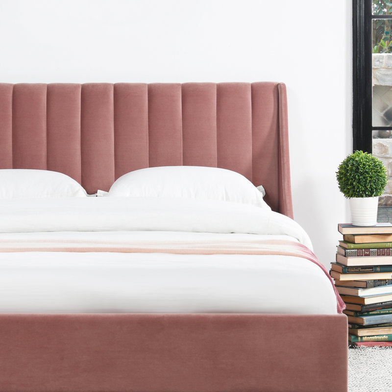 Helaina Upholstered Wingback Bed, Queen, Ash Rose Velvet
