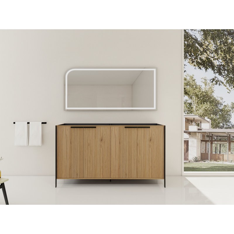 Meuble-lavabo de salle de bain 60 po - Contreplaqué - 1 pièce - Autoportant - Café clair