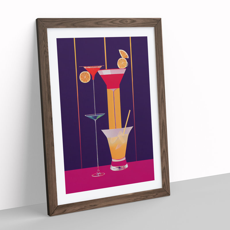 Selection of Cocktails No.4 1 Piece Single Picture Frame Painting, 46cm H x 34cm W x 2cm D, Brown Framed