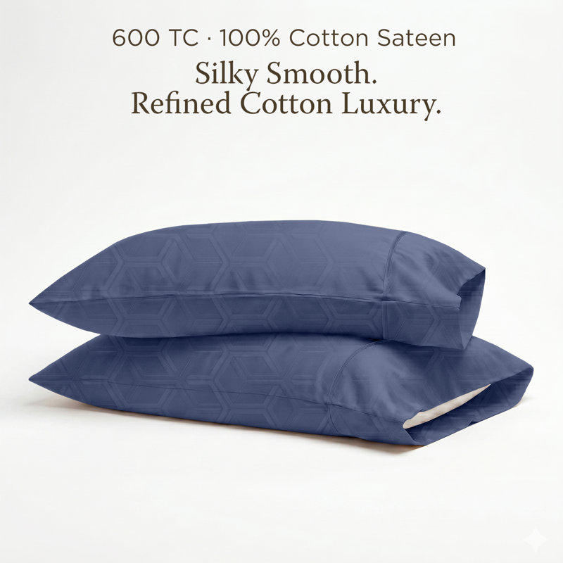 Threadmill 600 TC Cotton Sateen Pillowcase Set | Solid, Jacquard and Stripe, Pillowcases - Standard/Queen