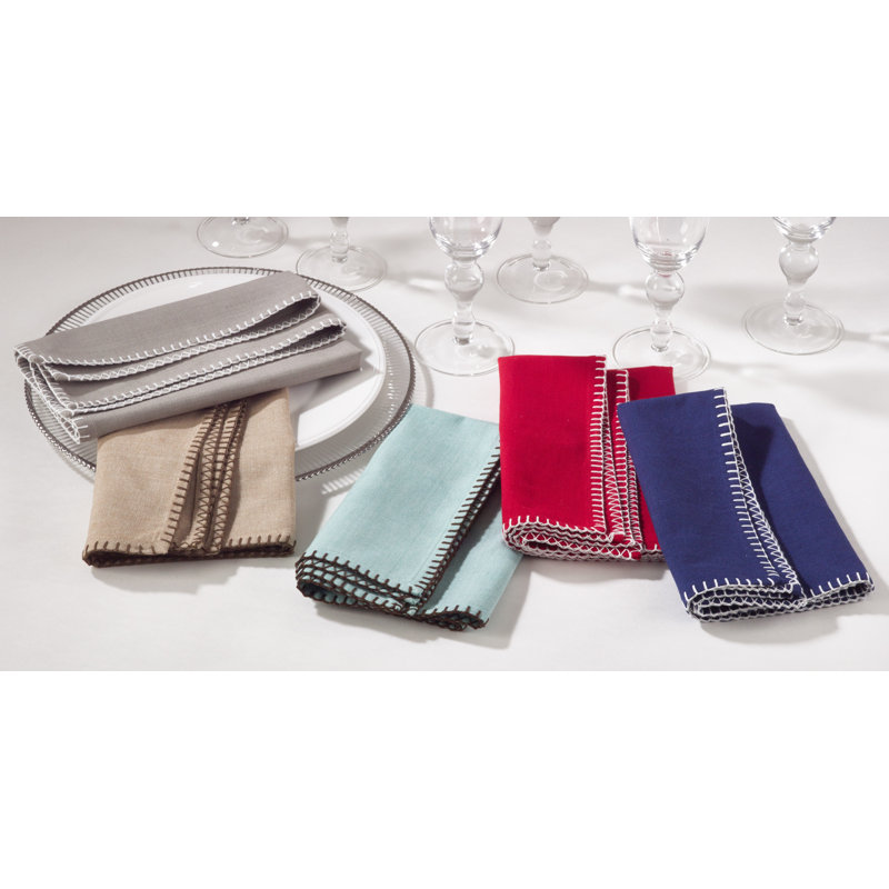 Ivara Whip Stitched Design 20" Cotton Napkin, Aqua