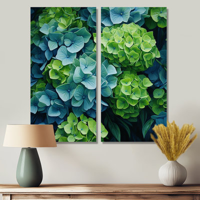 Green Blue Hydrangea Emerald Blooms - Hydrangea Large Wall Decor Set Of 2