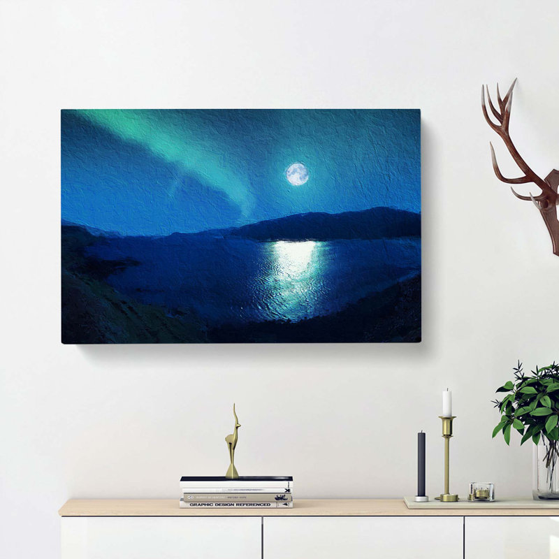 Full Moon During The Northern Lights - Wrapped Canvas Painting, 35cm H x 50cm W x 3cm D