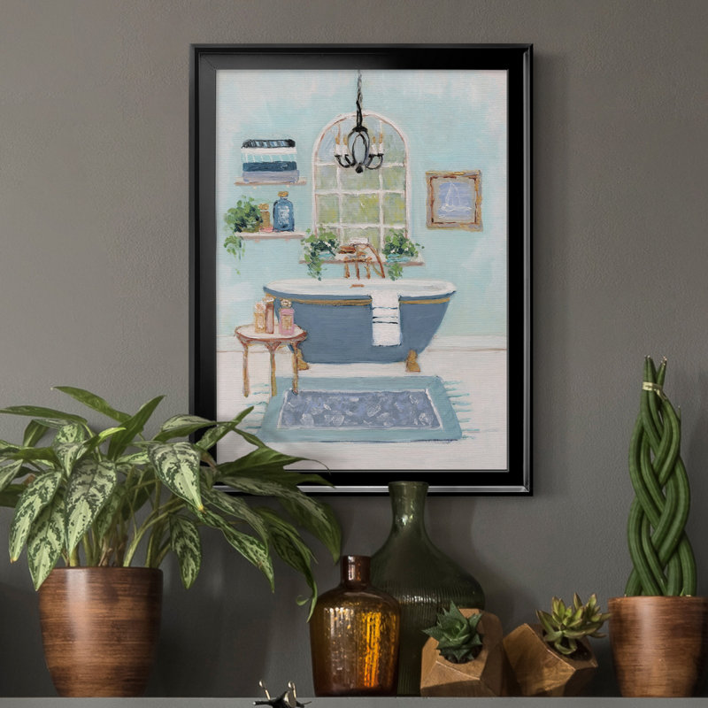 «Blue Bath I», peinture sur toile encadrée, H 18,5 po x l 24,5 po x P 1,5 po, Noir