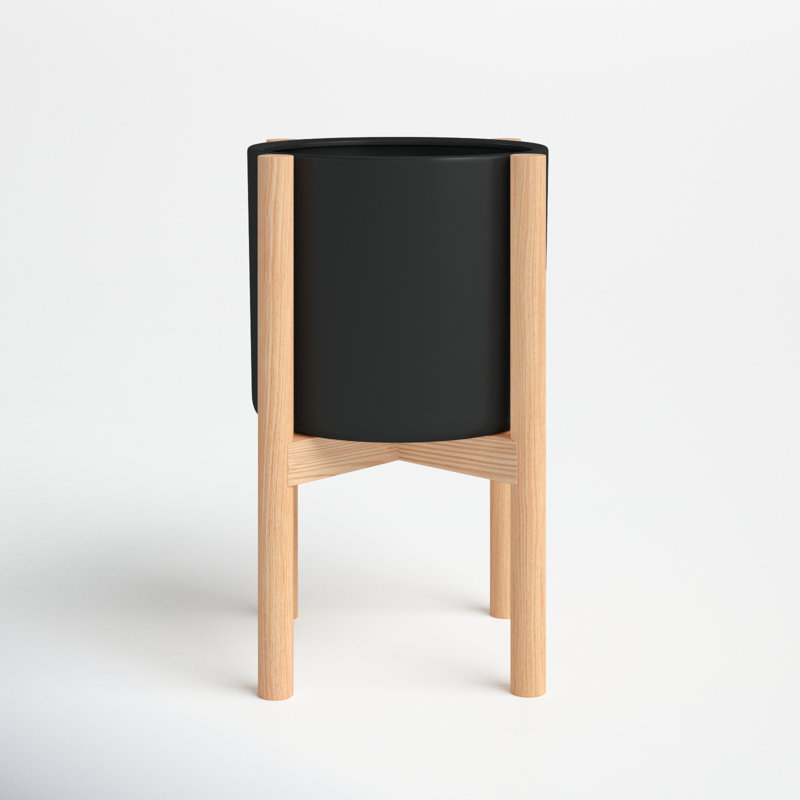 Dominic Pot Planter, Black/Beech Natural