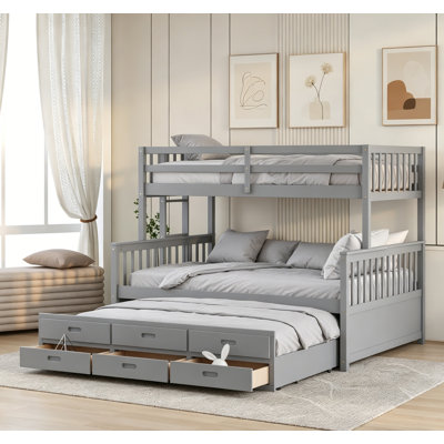 Sturdy Twin-Over-Full Bunk Bed With 3 Drawers, Ideal For Fun And Space-Saving In Kids' Rooms.