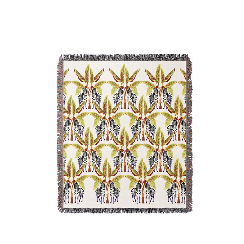 Jeté en mélange de coton Xavier Zebra, L 70 po x l 50 po, Noir / jaune-vert / blanc cassé