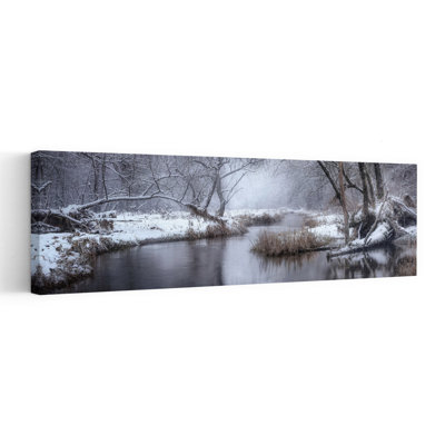 Misty Winter Stream Peaceful Serene Tranquil Forest Landscape, art mural
