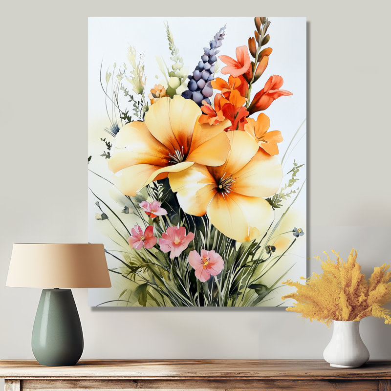 Floral Fusion In Summer Prairies I - Botanicals Metal Wall Decor, Modern Metal Print, 44" H x 34" W x 0.84" D