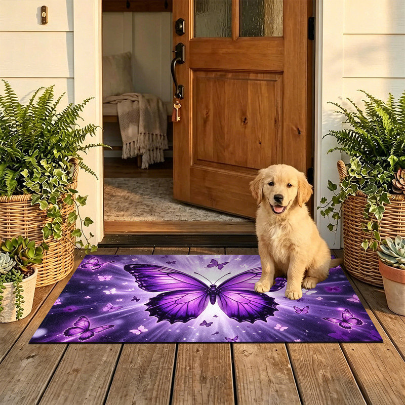 Tapis d'entrée antidérapant pour l'extérieur, Papillon mauve brillant, 20 po x 32 po