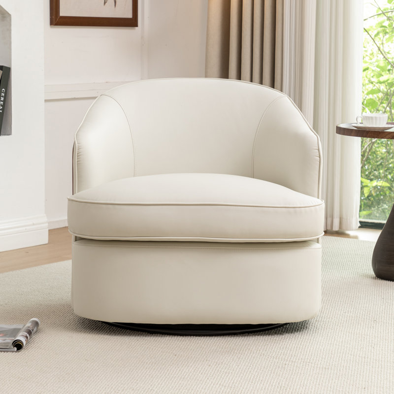 Faux Leather Swivel Barrel Chair, Beige