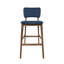 2 chaises de bar de style Mid-Century - Tissu bleu foncé, structure en bois d'hévéa robuste avec siège en tissu à pieds fuselés, bois élégant
