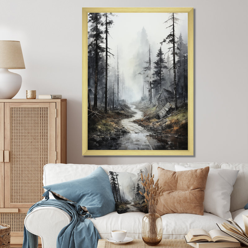 Méandre sur la route Thorugh Forest - route, art mural sur toile, H 40 po x l 30 po x P 1,5 po, Cadre flottant érable