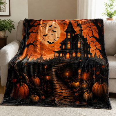 Spooky Halloween Haunted House Throw Blanket, Cozy & Warm Plush Bed Blanket for Sofa, Couch, Bedroom, Living Room Home Decoration