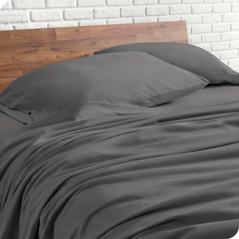 Gray Organic Cotton Jersey Queen Sheet Set with Pillowcases