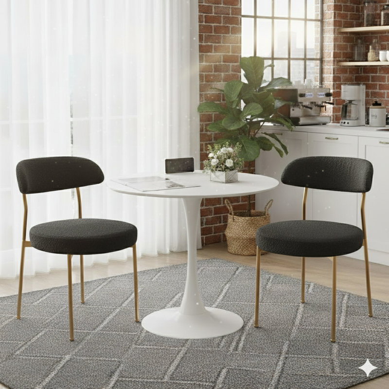 Round Dining Table Sets With 2 Chairs, Black/Gold, White
