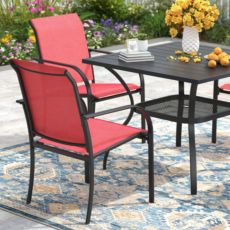 5 Pieces Patio Square Table Outdoor Dining Set, Black/Red