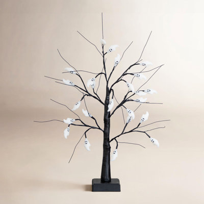 2 pi. Arbre fantôme d'Halloween artificiel pré-éclairé avec 24 lumières DEL mauves