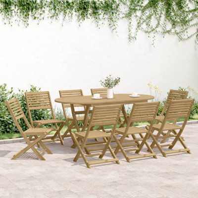 8 - Person Wood Patio Dining Set with Round Table