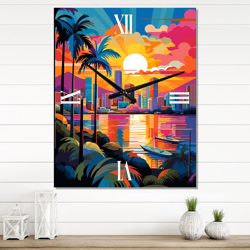 Horloge murale City Maui Popart II - Cityscapes, H 28 po x l 12 po x P 1 po