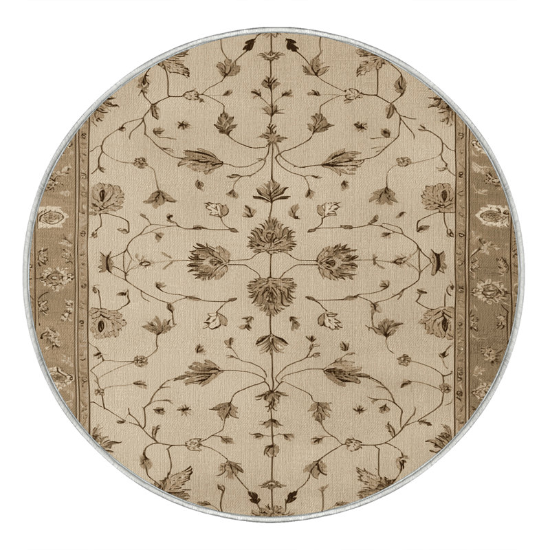 Tapis beige lavable à la machine, Rond 8 pi